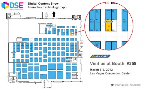 floorplan of the DSE exhibition highlighting the armagard booth 358